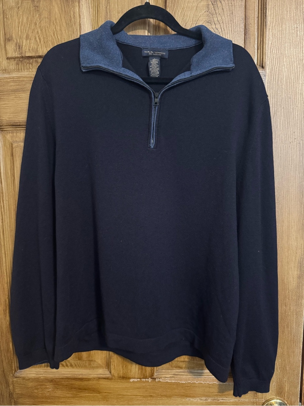 Banana Republic Men's Black Half-Zip Sweater with Blue Trim